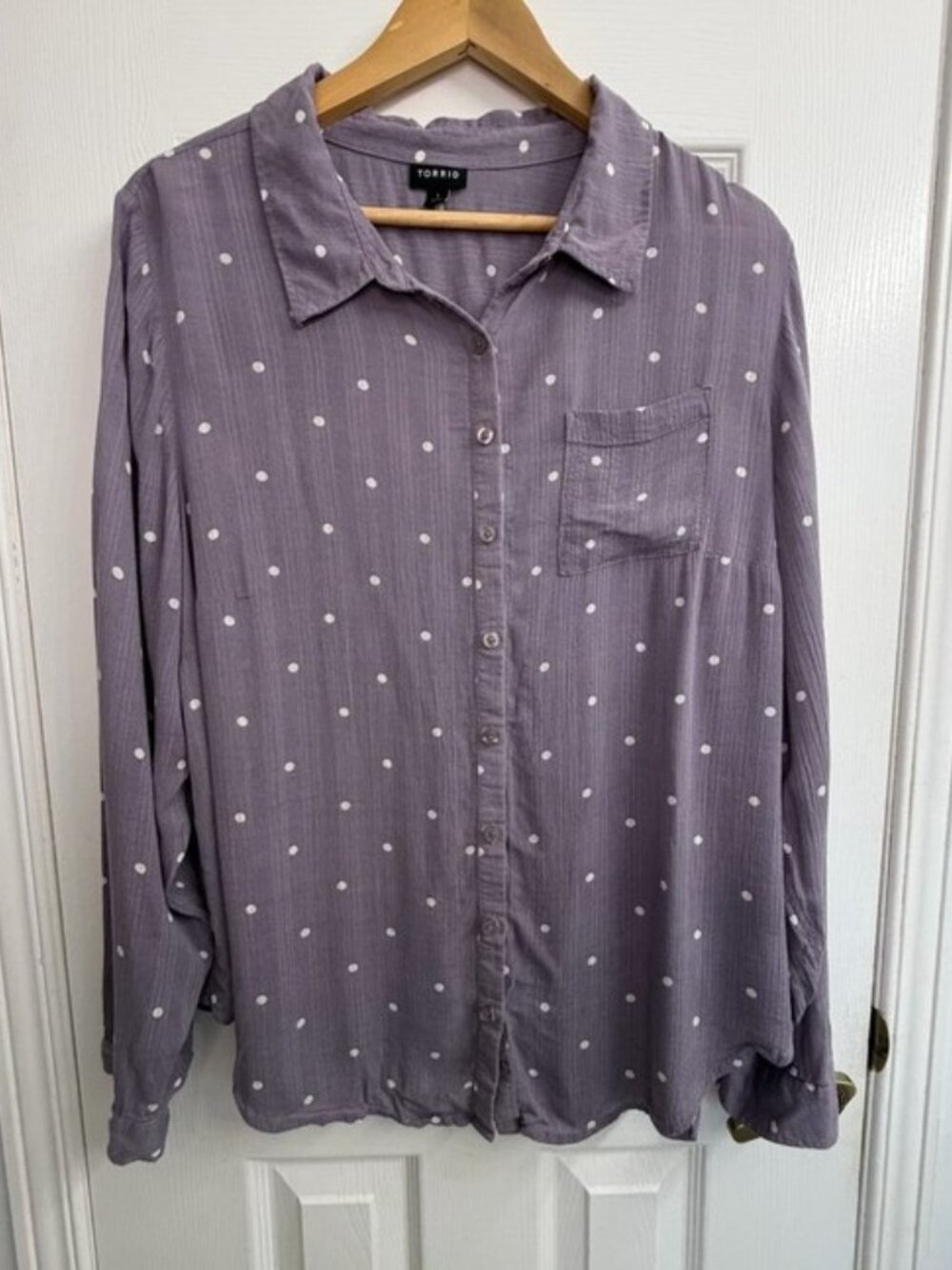 Torrid Lavender Purple Polka Dot Blouse Women's Size 1 Lightweight Cottagecore